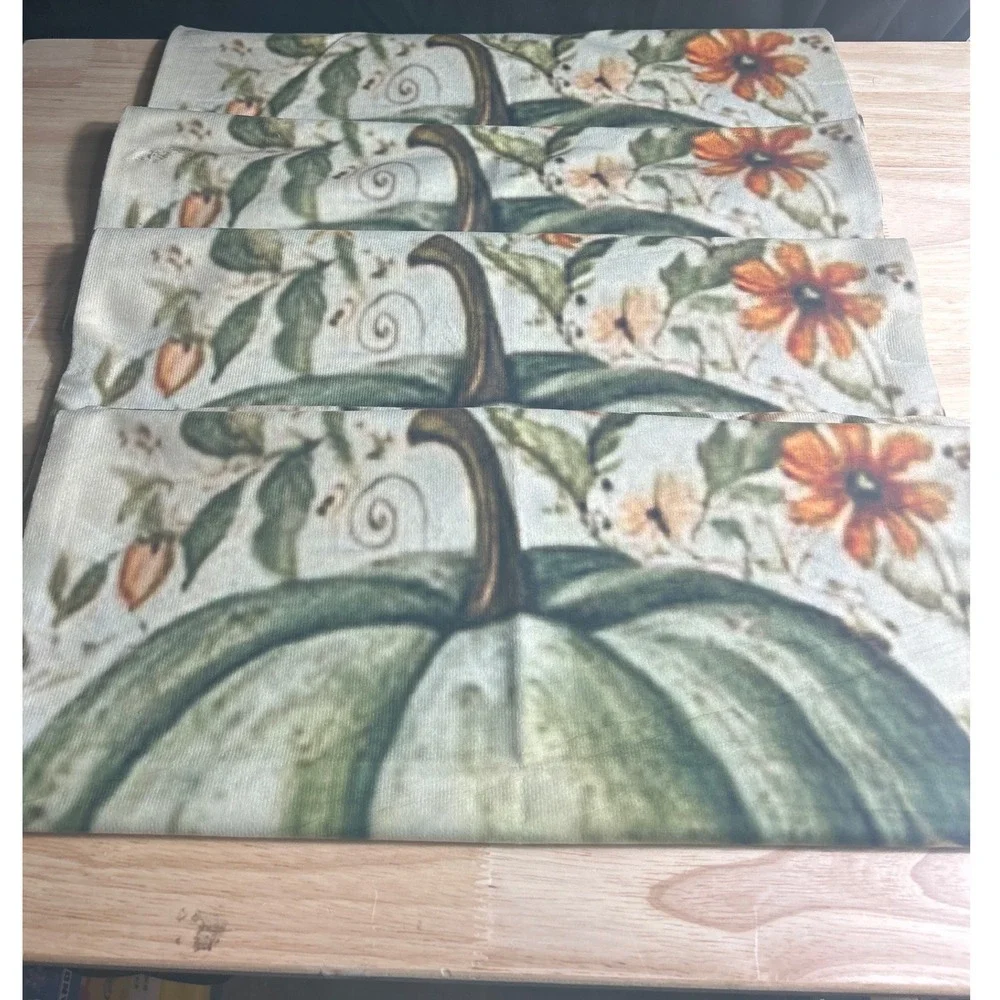 Autumn Green Pumpkin Bird Floral set of 4 Velvet Throw Pillow Covers 18x18‎